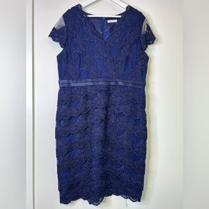 Jacques Vert cocktail dress blue tiered lace